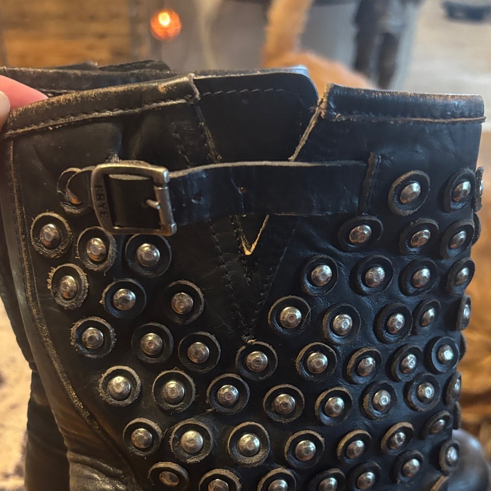 FRYE Vera Studded Black Leather Mid-Calf Boots - Picture 10 of 11